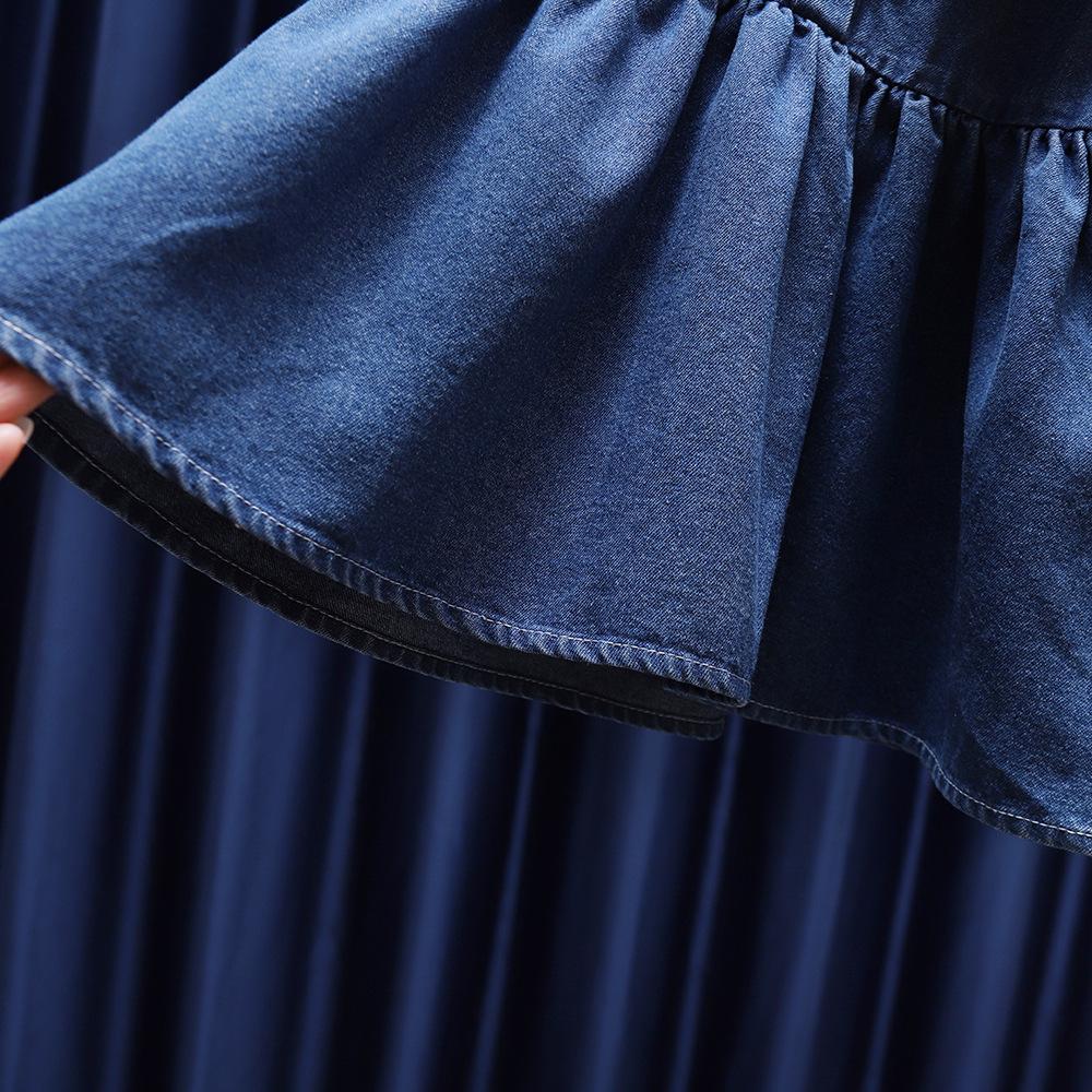 Детское джинсовое платье-юбка в корейском стиле: Кремовый с длинными рукавами, мода весны и осени 2025 года