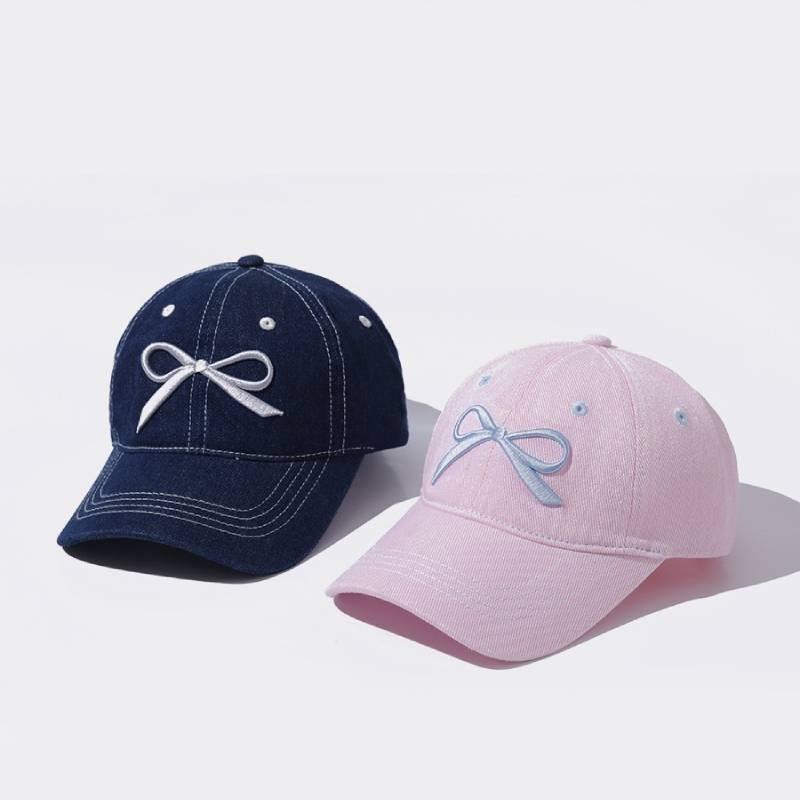 Trendy Womens Denim Baseball Hat With Feminine Bow For A Fresh Summer Fashion Statement