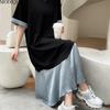 MODIQUE Summer Plus Size New Women Basic Loose Color Matching Patchwork Pleated Long Dresses Female Casual Short Roll-up Sleeve O-Neck Dresses