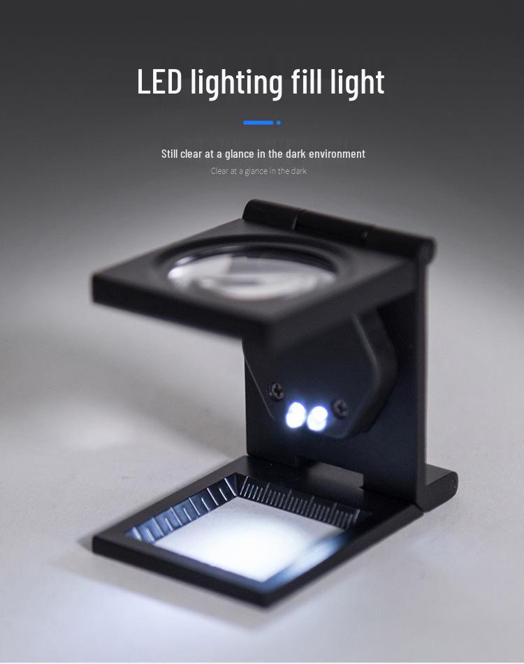 9005B 10x LED Light All-Metal Folding Magnifier with Scale for Cloth Measurement