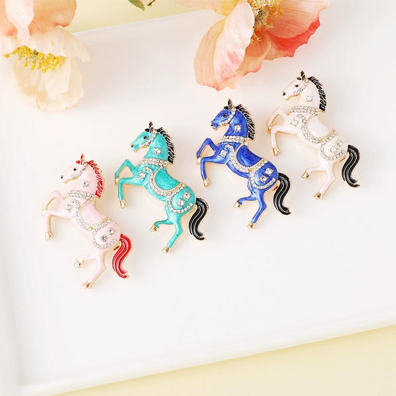 1Pc Enamel Gift Horse Brooch Cartoon Rhinestone Cute Alloy Pin
