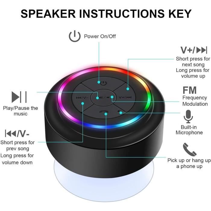 Enceinte Bluetooth Étanche Portable avec FM Radio HAISSKY LED - Noir A