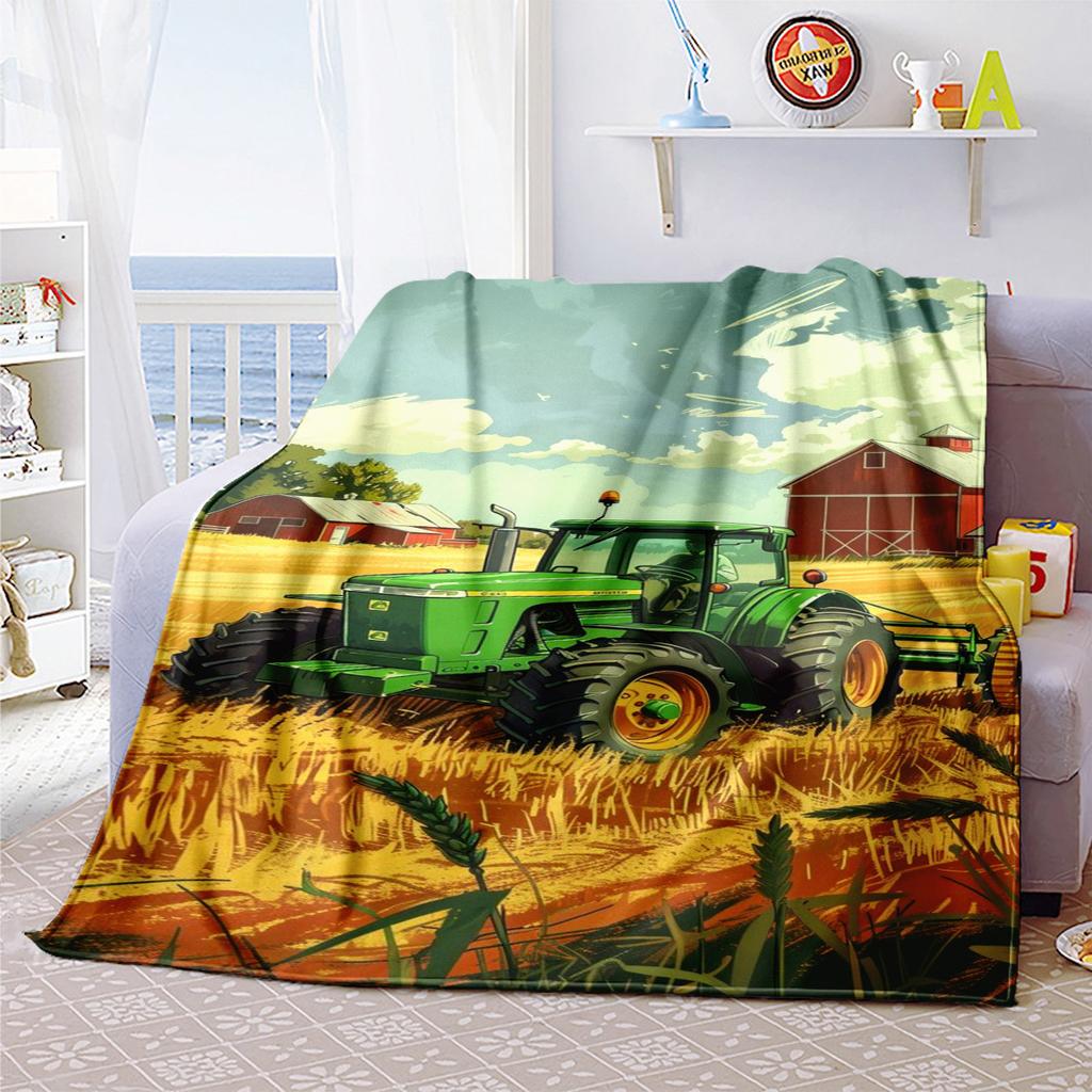 1PC Tractor Farmhouse Scene Blanket Soft Comfortable All Seasons Suitable Sofa Office Travel Festive Gift