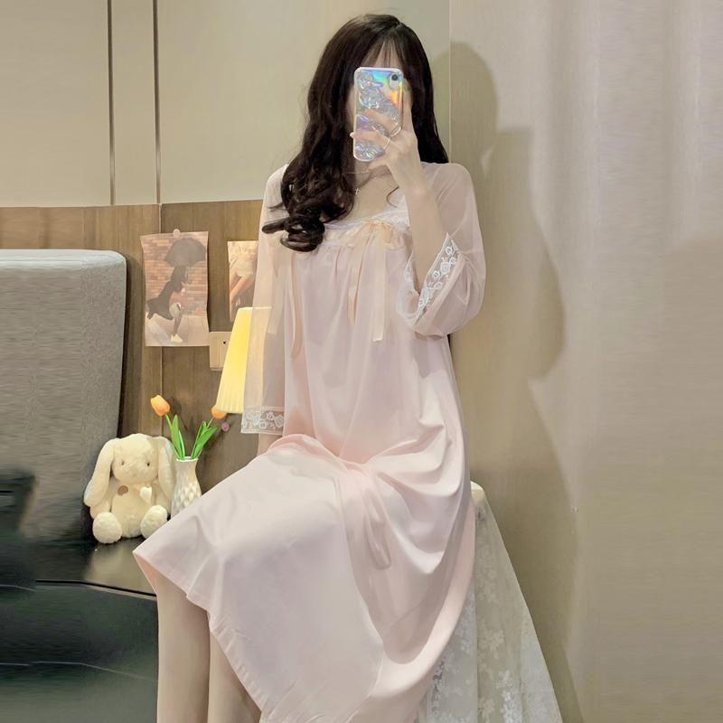 Пижамное платье для женщин в свободной свободной пижаме большого размера с длинными рукавами в стиле принцессы