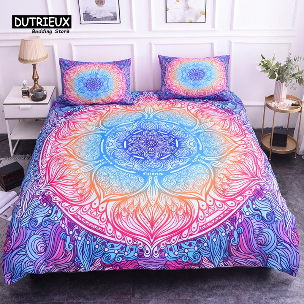 Комплект постельного белья с цветочным рисунком «Мандала» в пастельных тонах в стиле бохо, комплект постельного белья с абстрактным цветочным принтом, пододеяльник, наволочки