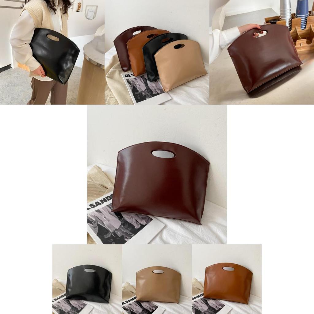 Stylish Korean New Women's Tote Handbag Chic Simple Soft Bucket Bag In Black Khaki Brown