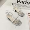 With Skirt Lightweight Super Fairy Bow One-word Buckle Strap High Heels 2025 Summer New French Silver Roman Sandals Women