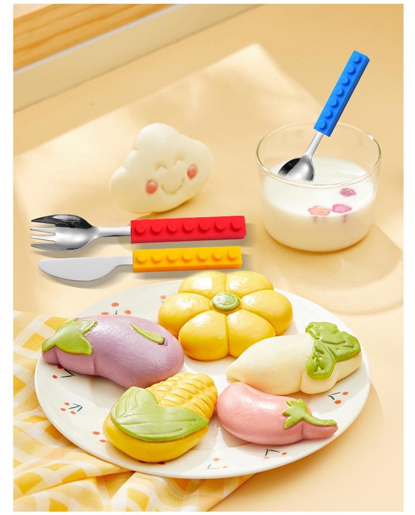 Силиконовые строительные блоки из нержавеющей стали, набор детских столовых приборов: Нож, вилка и ложка для младенцев.