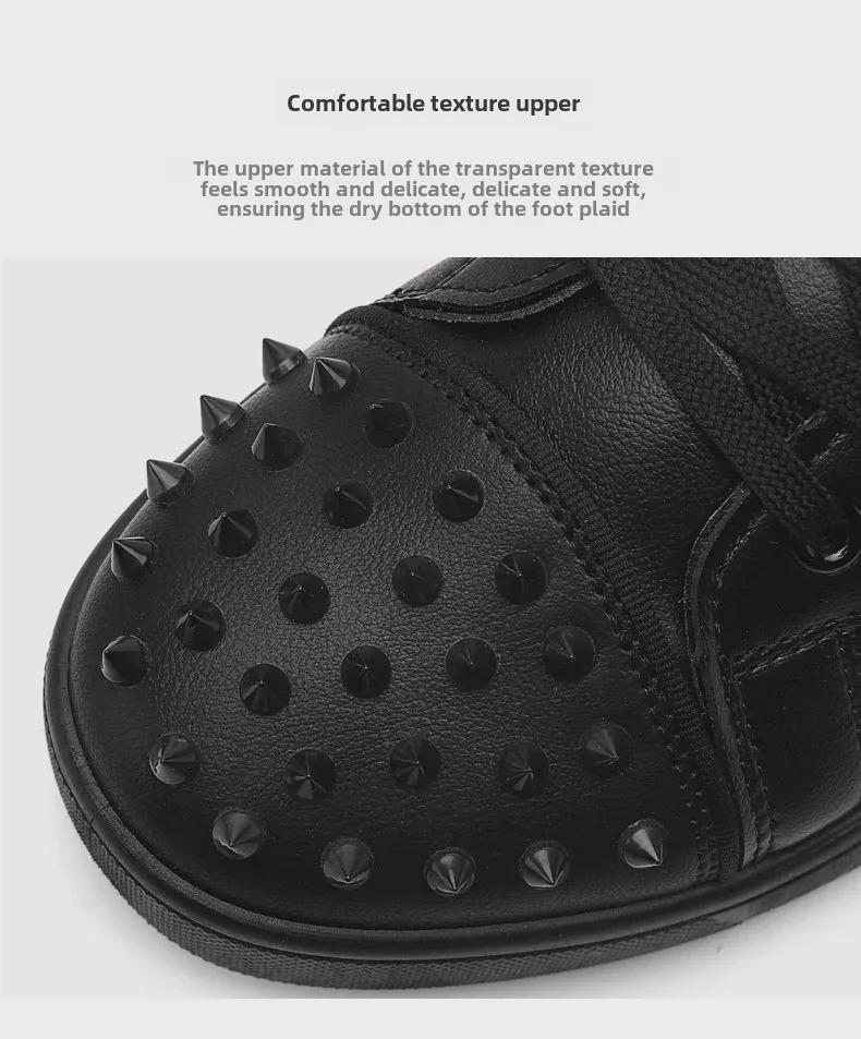 Men's Red Bottom Rivet Casual White Sneakers - Trendy Microfiber Leather Shoes