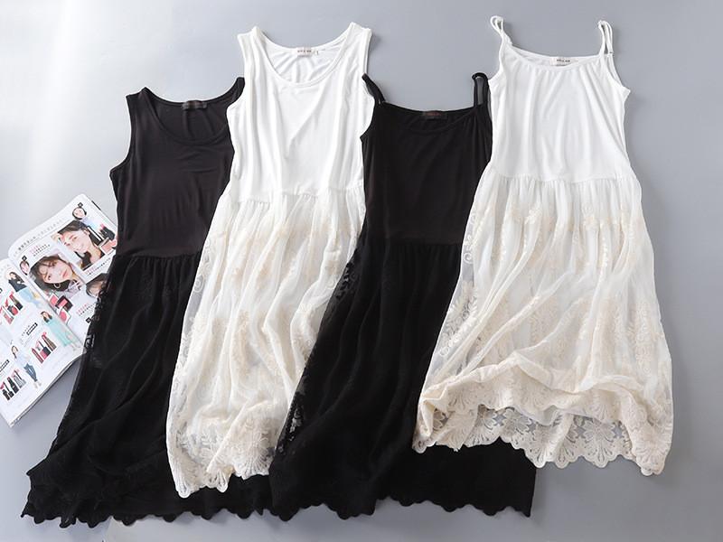 Modal Lace Overlay A Line Dress With Embroidery For Spring Casual Wear