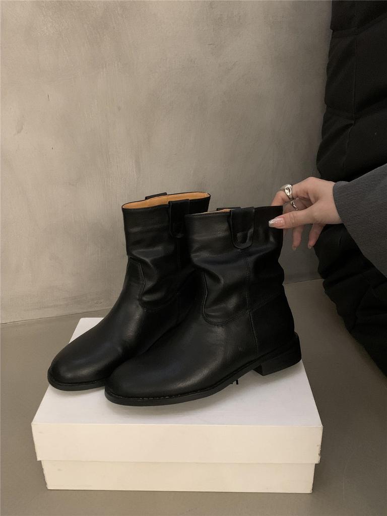 2024 новые корейские ботинки в стиле ins Dongdaemun, нишевые, в стиле ретро, модные женские ботинки, круглый носок, толстый каблук, замшевые маленькие короткие ботинки