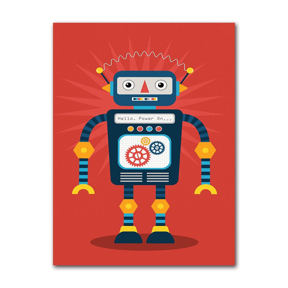 Modern Abstract Cartoon Robot Poster Robot Artwork Canvas Painting Print Wall Art Picture for Living Room Home Decoration Mural