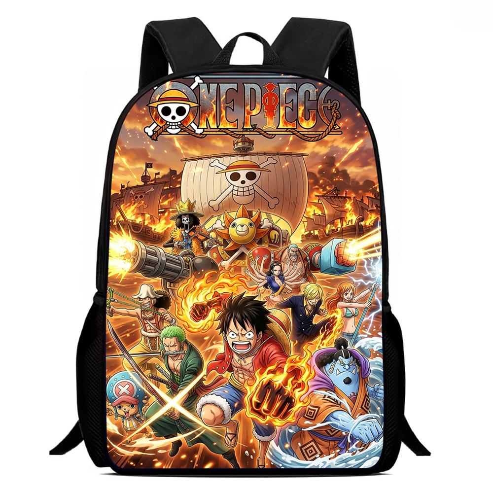 15-дюймовый мультяшный рюкзак One Piece, легкий унисекс школьный рюкзак для мальчиков и девочек в возрасте 6-10 лет, повседневный дорожный рюкзак