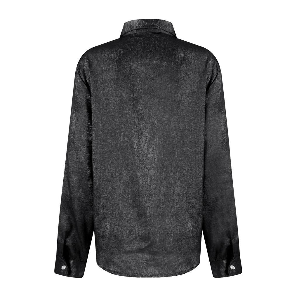 Женская модная однотонная повседневная рубашка с бархатным воротником и длинными рукавами