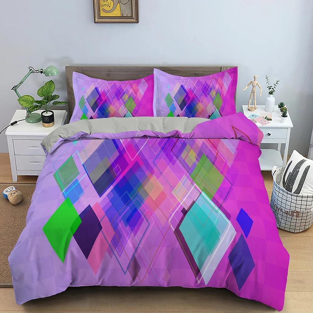 Geometry Colorful Pattern Comfortable Duvet Quilt Cover Pillowcase Bedding Set Children Bedroom Decoration Home Textile