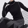 Women Turtleneck White Top Stitched High Elastic Slim T-shirt New Turtleneck Long Sleeve Fashion Tide Spring Autumn Crop Tops