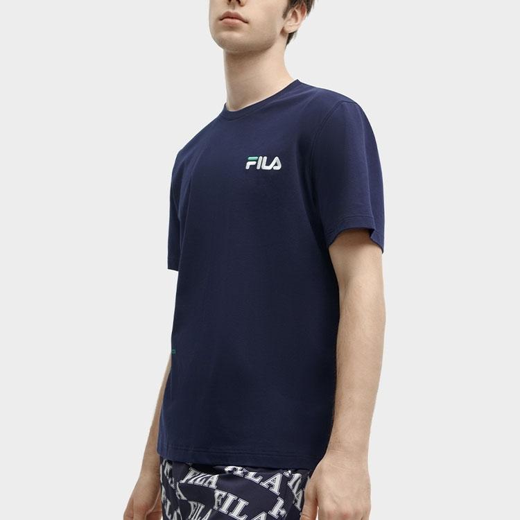 Fila Логотип Буква Мода Простой Повседневный Футболка с Коротким Рукавом и Круглым Вырезом Мужские Топы Темно-Синий F11M419102F-NV