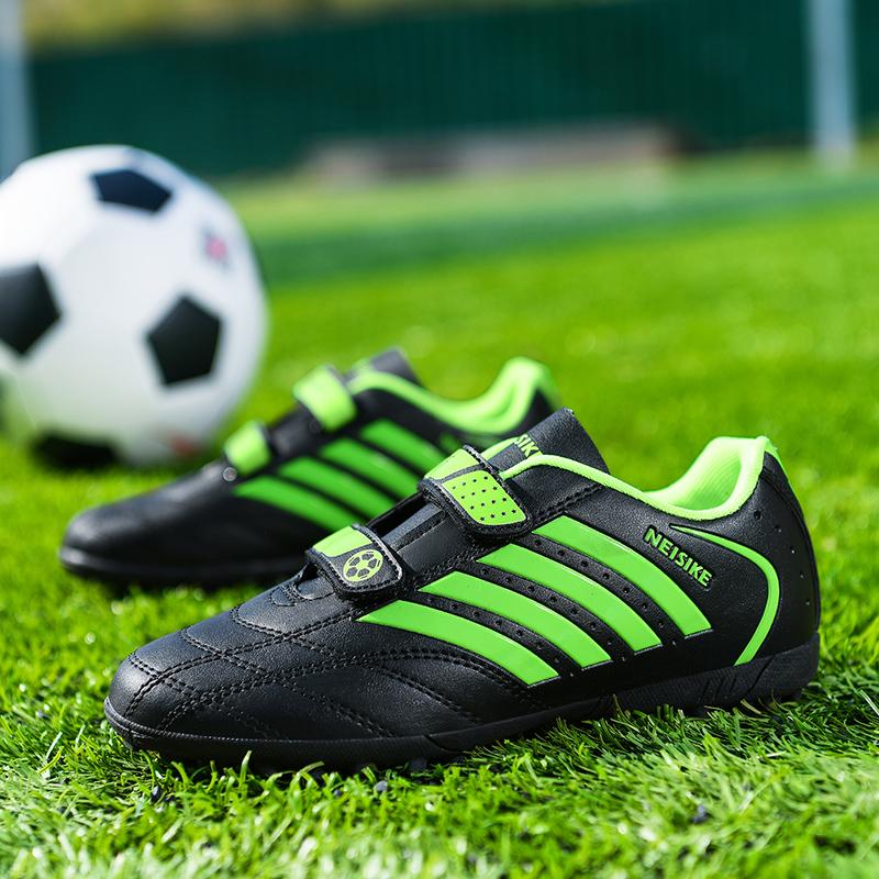 28-38 амортизирующие, нескользящие, износостойкие, на липучке, с короткими ногтями, уличные футбольные бутсы, тренировочная детская обувь