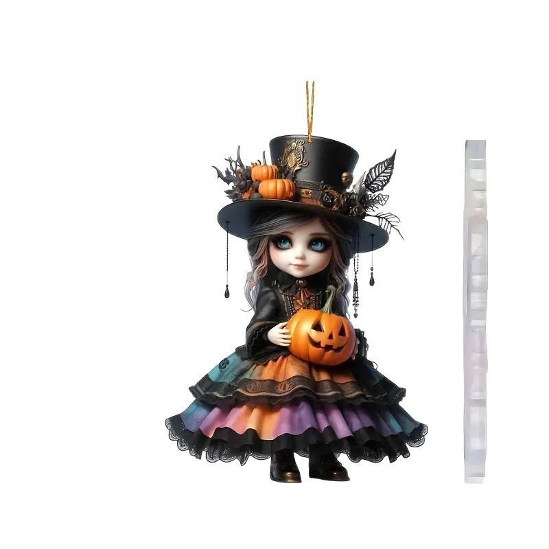 Acrylic Halloween Witch Car Rearview Mirror Decoration With Cartoon Style For Auto Interior Decor