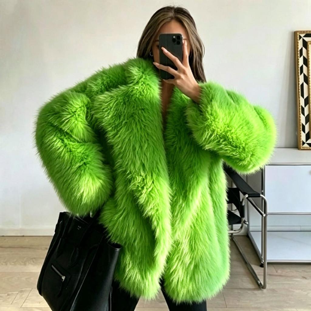 European and American winter fur coat women's medium and long loose suit collar imitation fox hair artificial fur coat