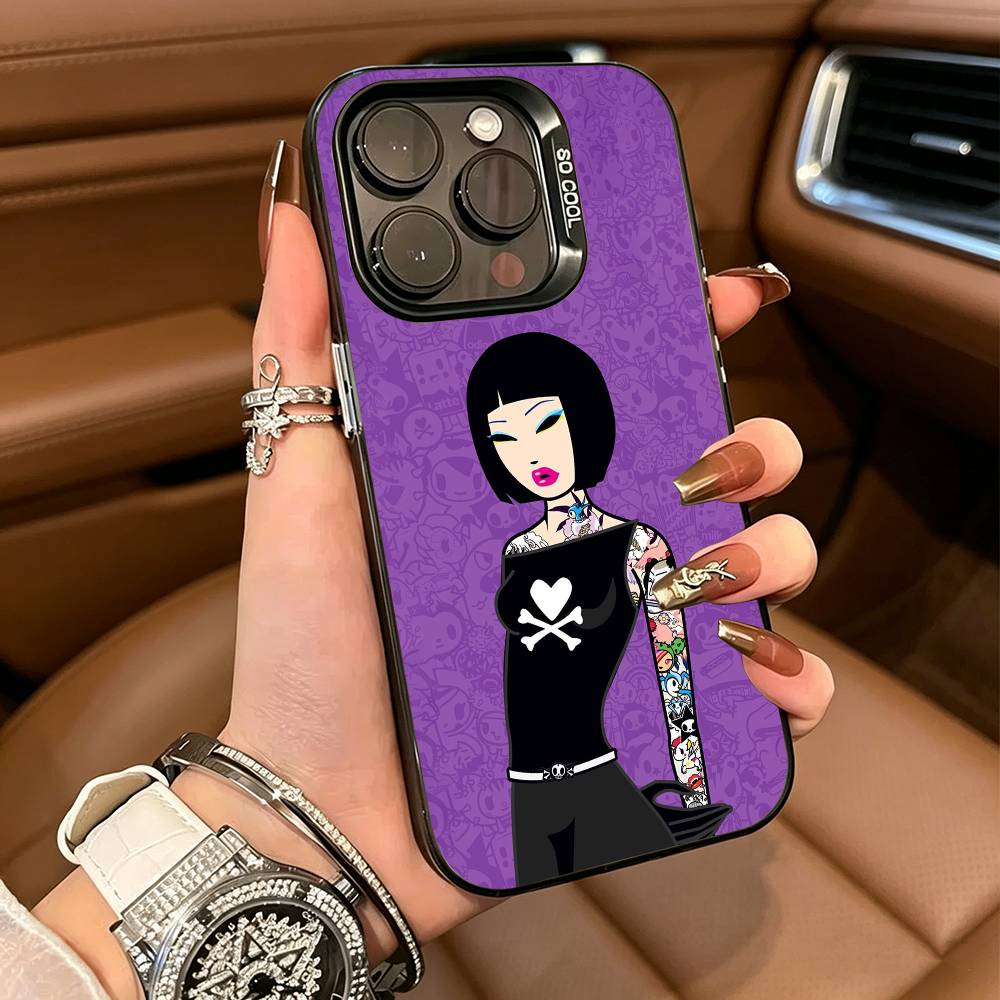 Retro Cute Vibe T-Tokidoki Art Phone Case For iPhone 17,16,15,14,13,12,11 Plus Pro Max Colored Silver Phone Case