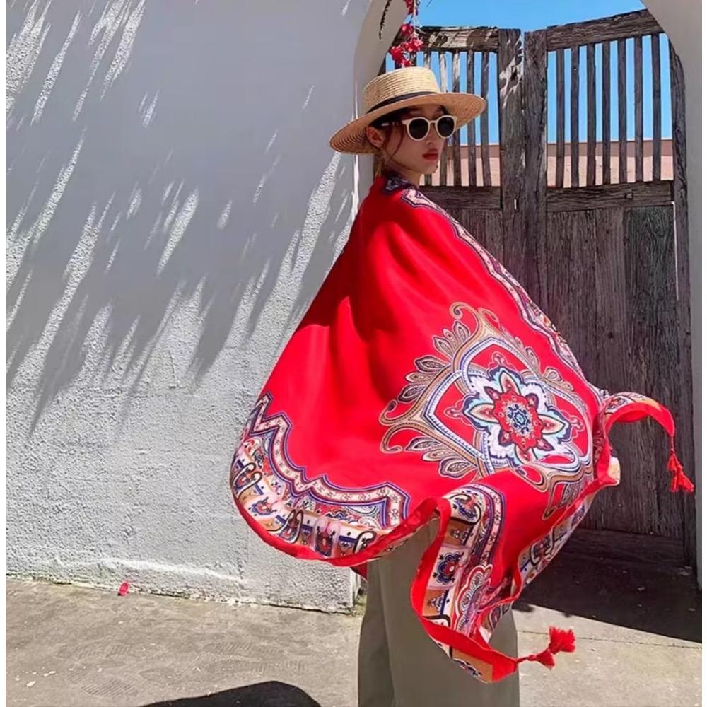 Соленое озеро Чака Туризм на Северо-Западе Этнический стиль Шарф Шелковый шарф Женский Летний Приморский Пляжный Платок Солнцезащитный Тонкий