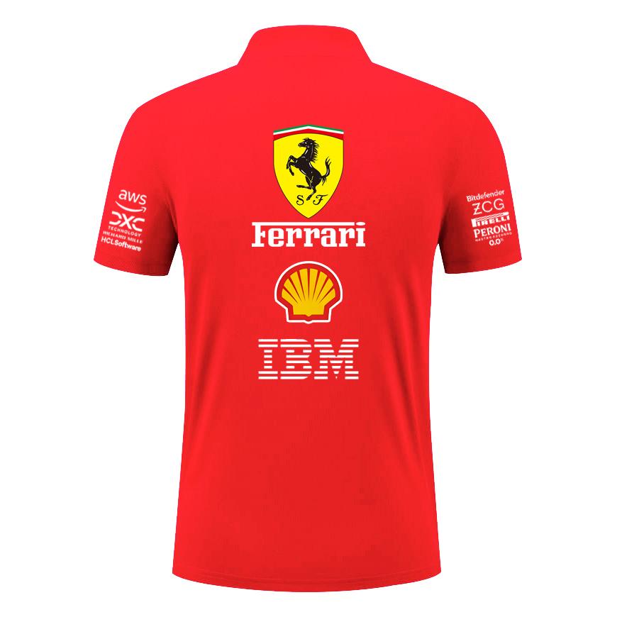 Женская поло-рубашка Ferrari F1 Racing Классический принт с логотипами спонсоров С коротким рукавом С воротником Топ для автоспорта