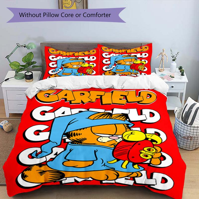3pcs Duvet Cover Set (1*Duvet Cover + 2*Pillowcase, Without Core), Garfield Print Bedding Set, Bedroom Decor, All‑Season, Birthday Gift