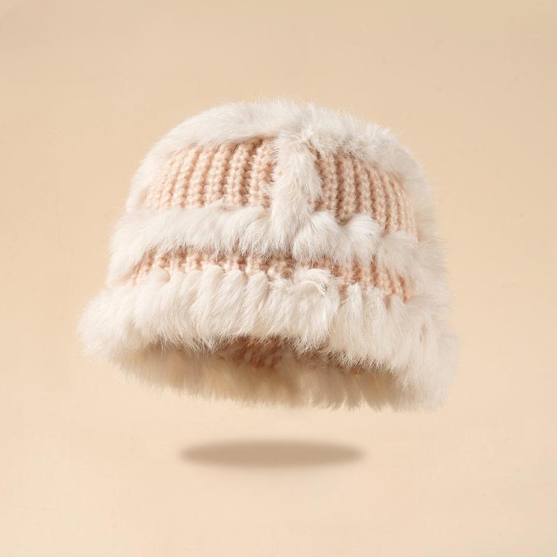 Вязаная шапка-ведро из меха кролика, женская, зима 2023, новая плюшевая утолщенная термошапка с изображением маленького лица
