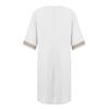 Ladies Lace Stitching V Neck Embroidered Exquisite Embroidered Lace Short Sleeve Cotton Linen Dress Summer Linen  Dress