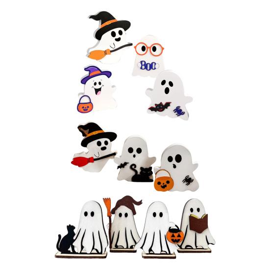 Cute Wooden Ghost Signs Halloween Indoor Tiered Tray Decor Ghost Theme Tabletop Centerpiece for Party Home Kitchen Shelf Decor