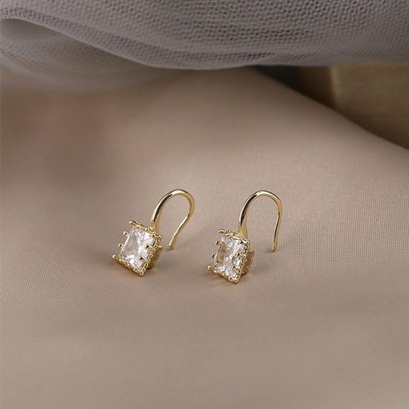 Exquisite Zircon Square Stud Earrings For Women Simple Compact Square Piercing Earrings Jewelry