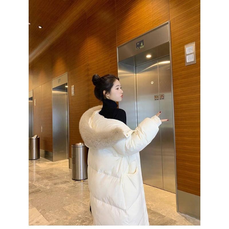 Длинное хлопковое пальто с капюшоном и длиной выше колена для женщин, зимнее пальто с большим меховым воротником, толстое хлопковое пальто, трендовые парки, куртки