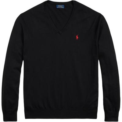 Polo однотонный свитер с V-образным вырезом и вышитым логотипом, мужской свитер, черный 710890561-003