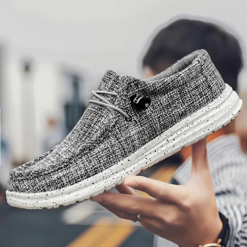 Мужская легкая и удобная повседневная обувь без шнуровки, дышащая нескользящая парусиновая обувь, весна и лето