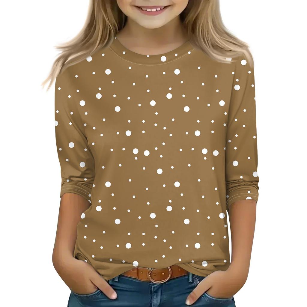 Топы с принтом для девочек 5-16 лет с круглым вырезом и рукавами 3/4 Футболки Модные топы Наряды Футболки