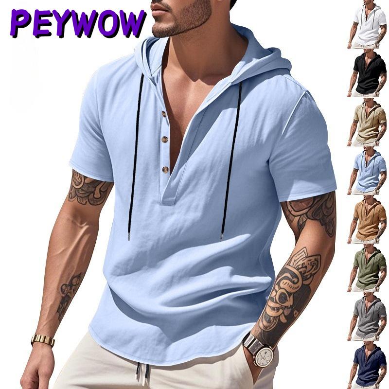 PEYWOW Мужская Модная Повседневная Летняя Весенняя Рубашка с Коротким Рукавом