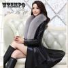 Winter Leather Trench Coat for Women Long Sleeve Faux Leather Coat with Removable Fur Collar  Plus Size