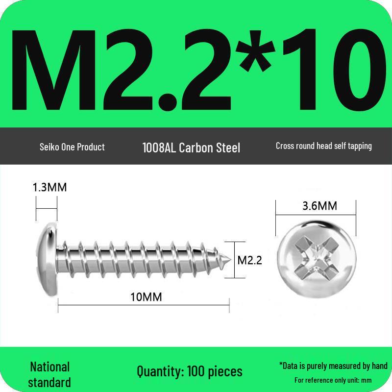 Galvanized Self-Tapping Screws, Round Head, White Zinc, PA Cross Pan, Pointed Tail M1.2-M4