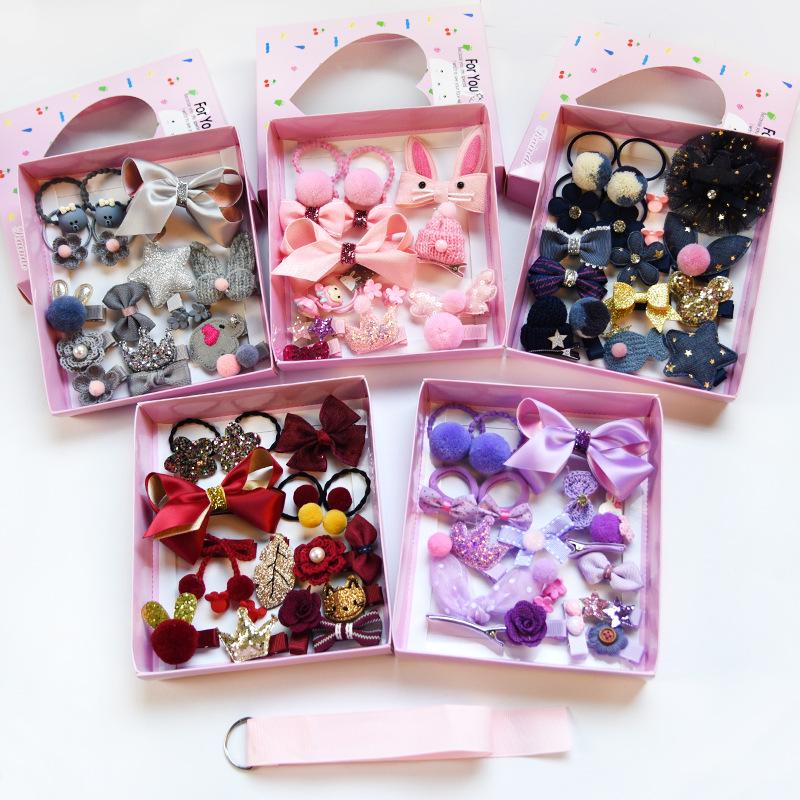 Korean Kids Hair Accessory Set with Gift Box Hair Ties Clips Duckbill Clips for Girls