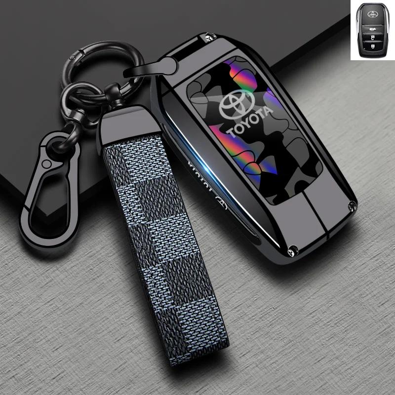 Handmade Cowhide Genuine Leather Key Case for TOYOTA Camry Hanlanda Car Key Protection Sleeve with Keychain - Protective Shell