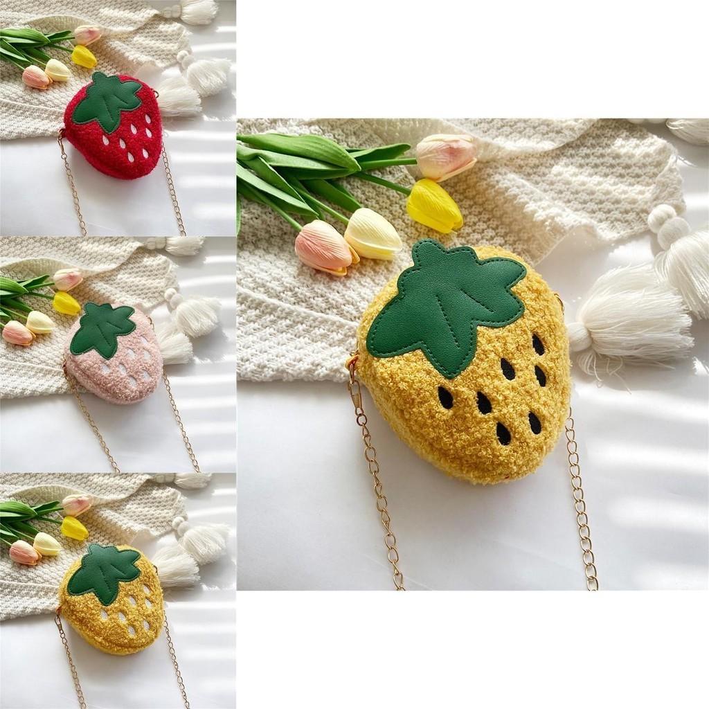 Adorable Girls Plush Strawberry Chain Shoulder Bag 2023 New Korean Style Princess Accessory Coin Purse