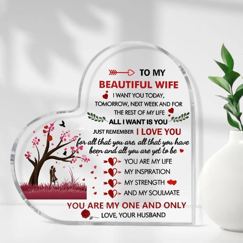 2D плоская Wife Gifts Акриловое сердце Сувенир Настольная Декоративная табличка, Домашний декор Табличка Настенное искусство Декоративная Садовая Декорация для Комнаты Дверь Знак