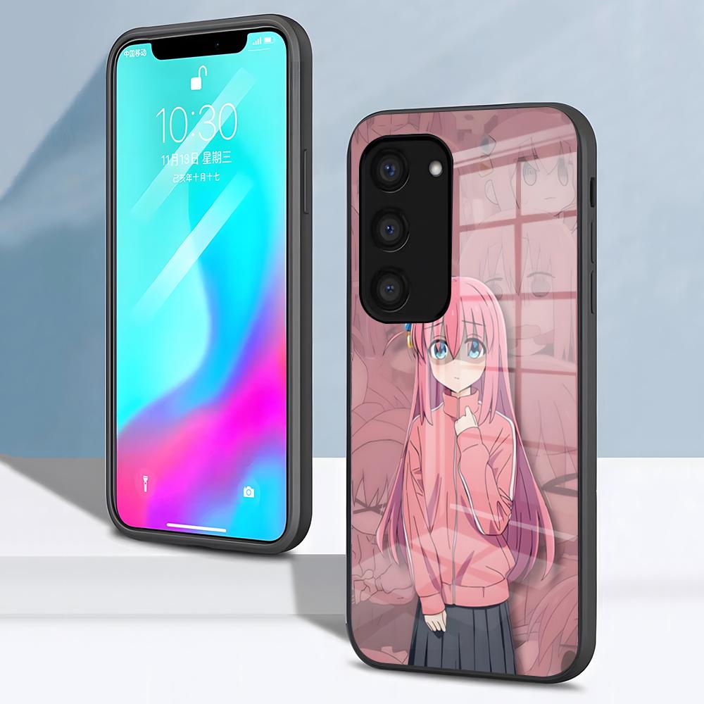 Чехол для телефона B-Bocchi The Rock H-Hitori Gotoh для Samsung S26 S25 S24 FE S23 S22 S21 Plus S20 Ultra Note20Ultra Черная стеклянная крышка