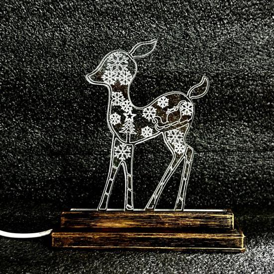 Metal Lighted Christmas Deer Decoration Light Up Reindeer Figurine with Wooden Base for Indoor Outdoor