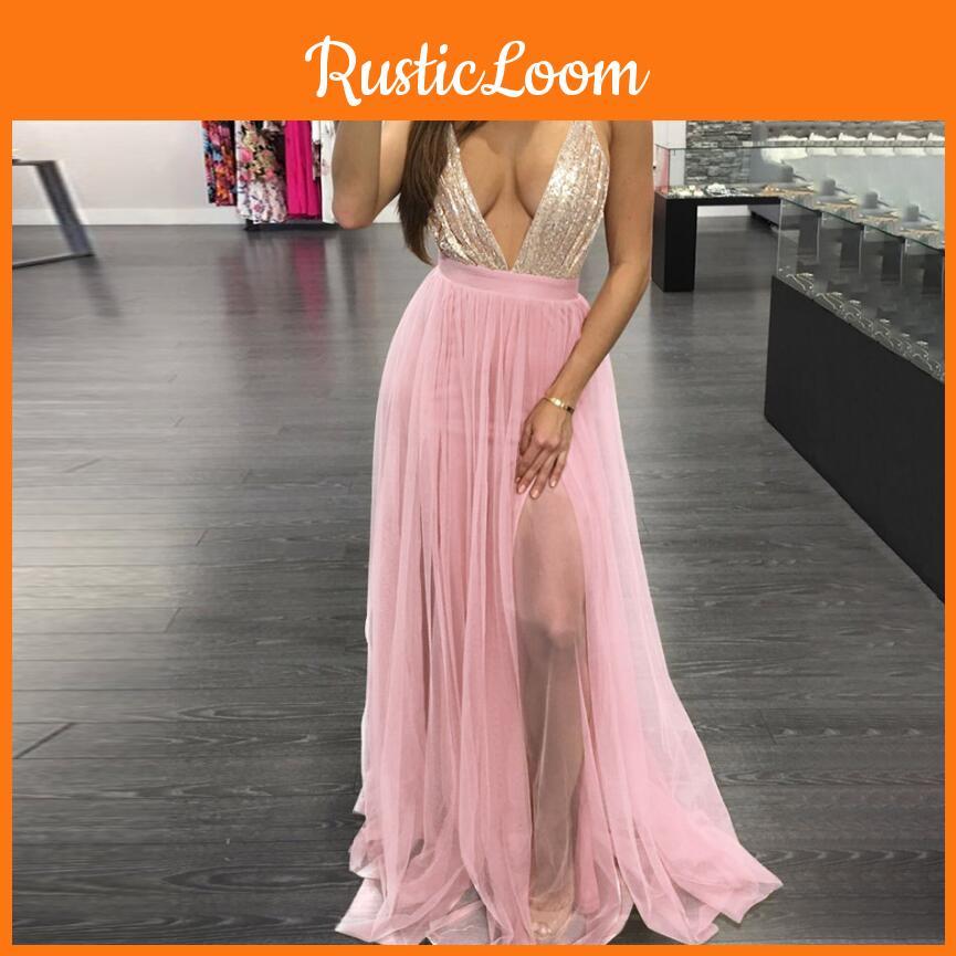 Элегантное женское вечернее платье-слинг для вечеринки с глубоким V-образным вырезом и потрясающим дизайном без спины