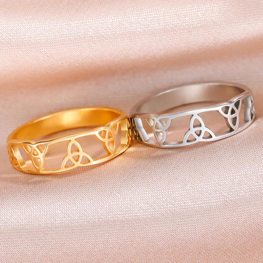 Lemegeton Irish Celtics Knot Vintage Triquetra Heart Rings for Women Gold Color Talisman Amulet Stainless Steel Jewelry Gift