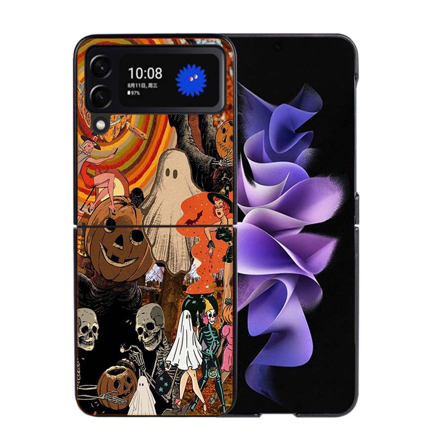 Хэллоуин Осеннее Искусство Кот-Ведьма Чехол для Телефона Для Samsung Z Flip 7 6 5G Galaxy Z Flip4 Z Flip5 Z Flip3 Coque Черный Жесткий ПК Корпус Защит