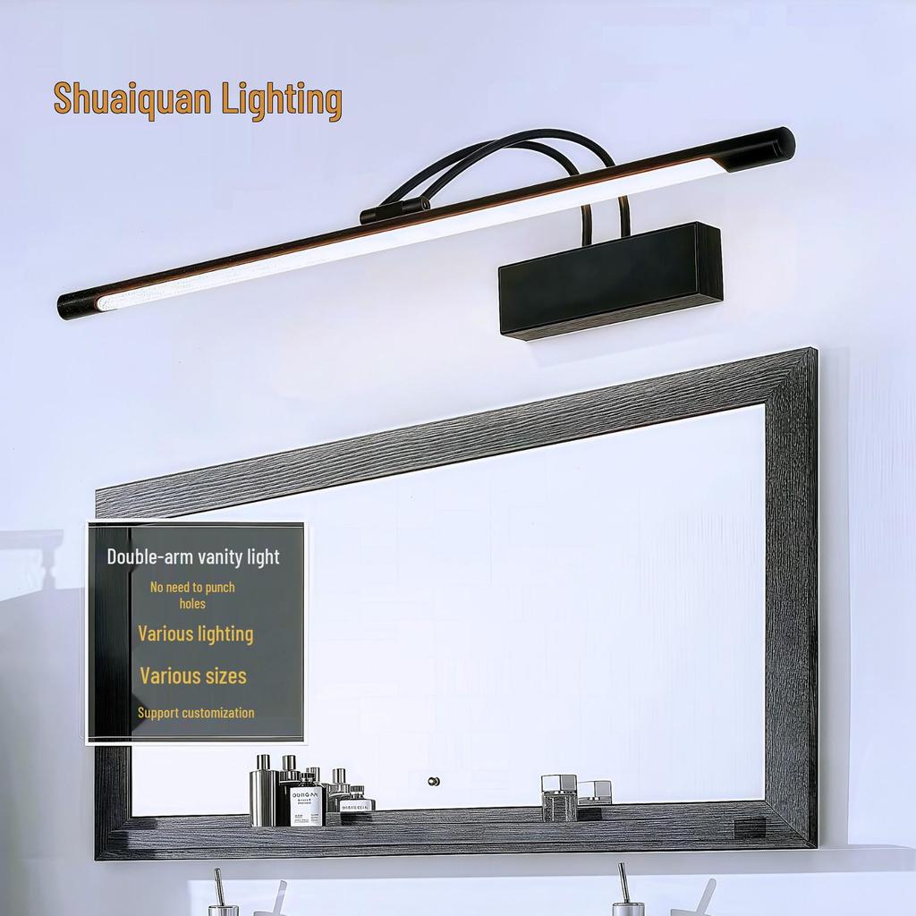 Punch-Free LED Vanity Light: Double-Bend Wall-Mounted, Waterproof, Fog-Proof Makeup Mirror Light with Iron Bracket for Bathroom