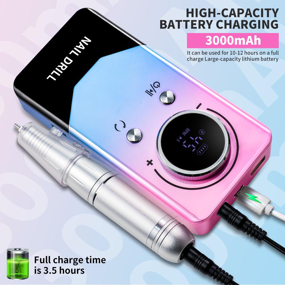 Rechargeable Nail Drill Machine 45000 RPM Professional Nail File Tool Portable with Base Electric Nail Drill